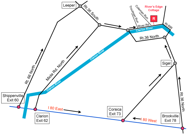 Map to River's Edge Cottage